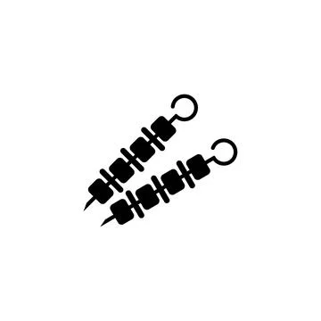 Simple black silhouette of two kebab skewers with meat chunks for food relate Stock Illustration