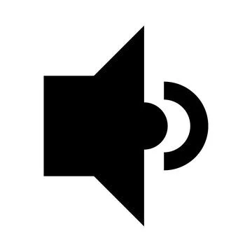 Simple black speaker icon with a curved sound wave emanating from it. Repre.. Illustrazione stock
