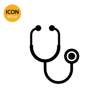Simple black stethoscope icon on a clean white background, representing med.. Stock Illustration