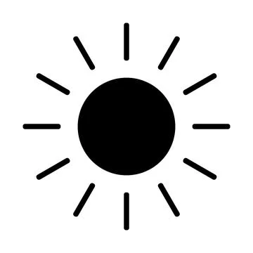 Simple black sun icon with radiating lines on white background Stock Illustration