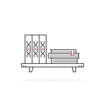 Simple black thin line book shelf on white Stock Illustration