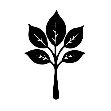 Simple Black Tree Silhouette With Five Leaves イラスト素材