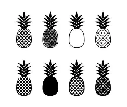 Simple black vector abstract pineapple icons set Stock Illustration