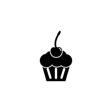 Simple black vector icon of a cupcake with cherry on top. Stock Illustration