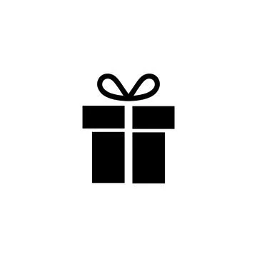 Simple black vector icon of a gift box with ribbon, representing a present .. Ilustración de archivo