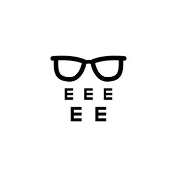 Simple black vector icon of glasses and eye chart, representing vision test.. Stock Illustration