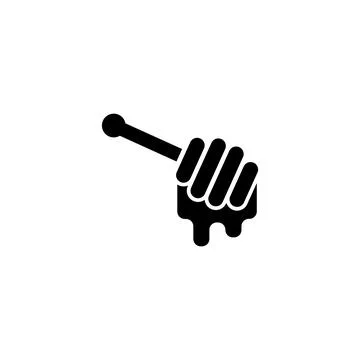 Simple black vector icon of a honey dipper with dripping honey, representin.. Stock Illustration