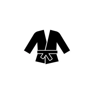 Simple black vector icon of a karate gi with belt, representing martial art.. Stock Illustration