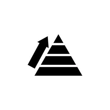 Simple black vector icon of a pyramid with an upward arrow, representing gr.. Stock Illustration