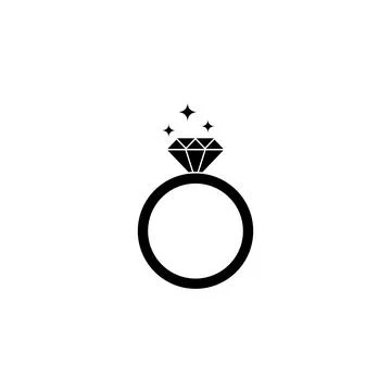 Simple black vector icon of a ring with diamond and sparkles, representing .. Stockillustratie