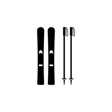 Simple black vector icon of skis and poles, representing skiing and winter .. Stock Illustration
