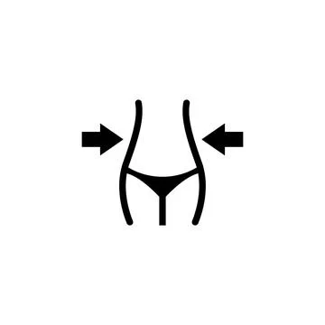 Simple black vector icon of a slimming waistline with arrows, representing .. Stock Illustration