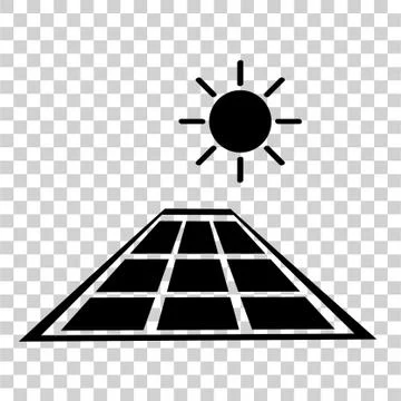 Simple Black Vector Icon, Solar Panel at direct sun shine, at transparent eff Stock Illustration