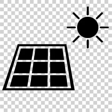 Simple Black Vector Icon, Solar Panel at direct sun shine, at transparent eff Illustrazione stock