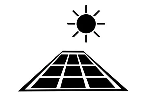 Simple Black Vector Icon, Solar Panel at direct sun shine Stock Illustration