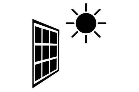 Simple Black Vector Icon, Solar Panel at direct sun shine Stock Illustration