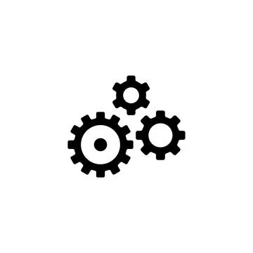 Simple black vector icon of three interlocking gears or cogs. Stock Illustration