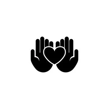 Simple black vector icon of two hands holding or cupping a heart shape. Stock Illustration
