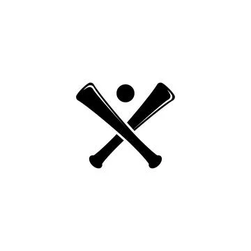 Simple black vector icon of two crossed baseball bats with a ball. Stock Illustration