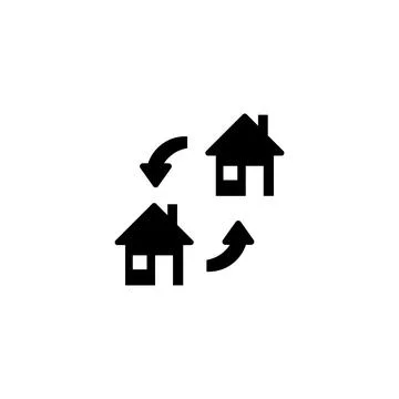 Simple, black vector icons representing the concept of house exchange. Ideal  Stock Illustration