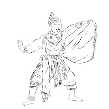 Simple Black Vector Outline Sketch, Remo Traditional Dancer, From East Java I Illustration