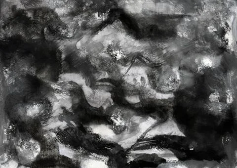Simple black-white background with smears and stains. Hand-painted watercolor. Illustrazione stock