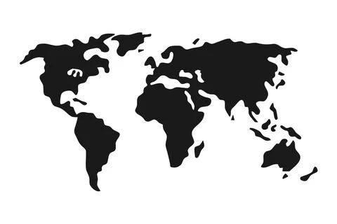 Simple black world map in flat style isolated on white background. Vector i.. Stock Illustration
