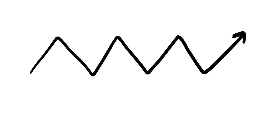 A simple black zigzag line with an arrow at the end, symbolizing upward movem Stock Illustration