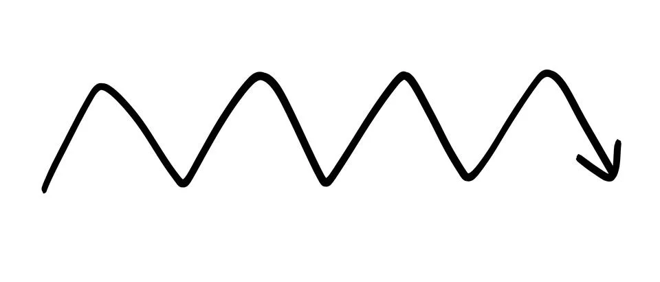 A simple black zigzag line with an arrow at the end, indicating a downward Stockillustratie