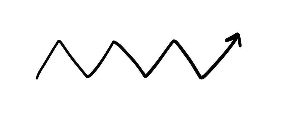 A simple black zigzag line with an arrow at the end, drawn on a white Illustrazione stock