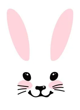 Simple blank for design. Head of a cute bunny with ears, eyes and a smile, po Stock Illustration