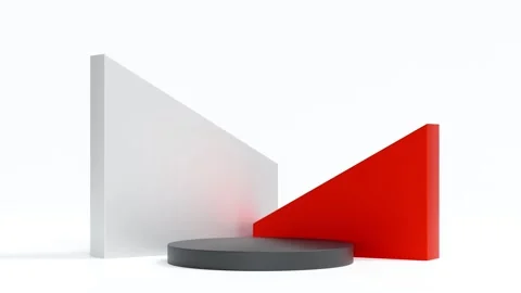 Simple blank grey round podium pedestal with rectangle pole, 3D rendering. 4K Stock Footage 244300700