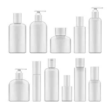 Simple Blank White Plastic Cosmetic Bottles Set Stock Illustration