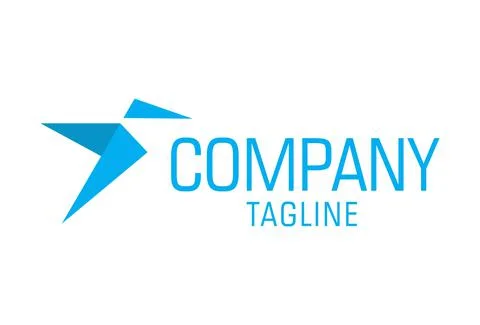 Simple Blue Abstract Fold Bird Logo Design	 Stock Illustration
