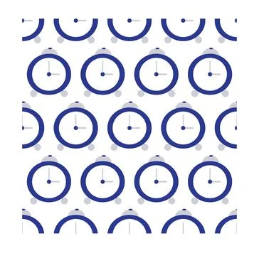 Simple blue alarm clock. Seamless pattern. Stock Illustration