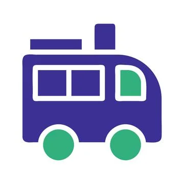 Simple Blue and Green Bus Icon on White Background Stock Illustration