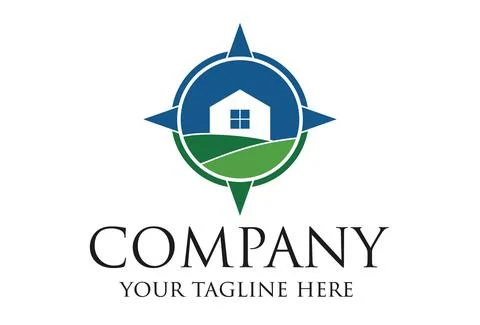 Simple Blue and Green Compass House Building Logo Design	 Illustrazione stock
