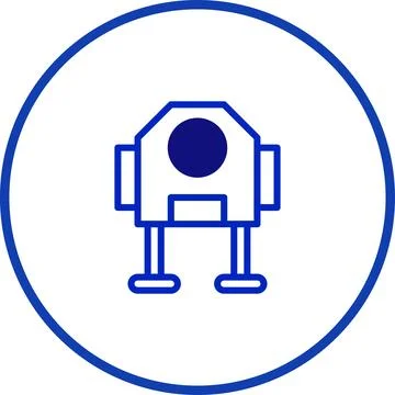 Simple Blue and White Robot Icon Design on a White Background within a Circle Stock Illustration