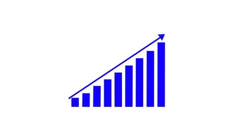 Simple blue bar chart featuring an upward arrow and increasing bars on a cl.. Stock Illustration