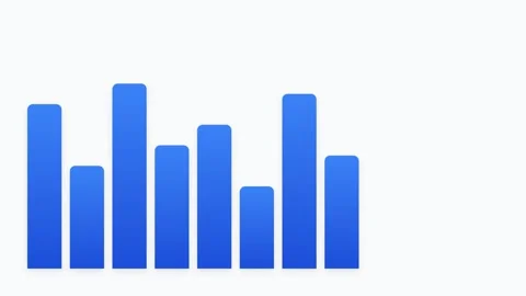 A simple blue bar chart showing variable data levels on a plain background Video stock 335117936