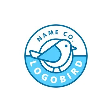 Simple blue bird logo line design in a circle. Minimalistic and modern with a 스톡 일러스트