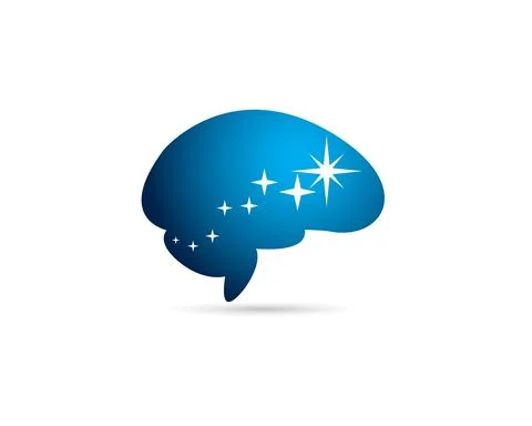 Simple blue brain shape with star sparkle increasing Stock Illustration