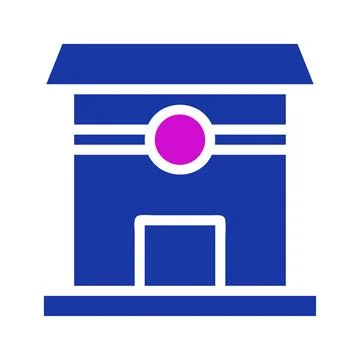 Simple Blue Building Facade, Round Sign Element Ilustración de archivo