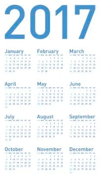 Simple Blue Calendar for year 2017, in vector format. Stock Illustration