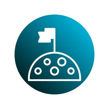 Simple blue circle with moon topography and a flag placed on top flat desig.. Stock Illustration