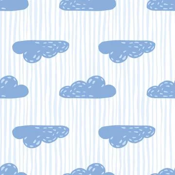 Simple blue clouds silhouettes seamless pattern. Light striped background. We Stock Illustration