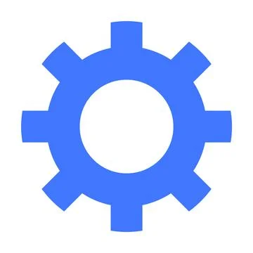 Simple blue cog with eight teeth on a white background. Ideal for technology, Stock-Illustration