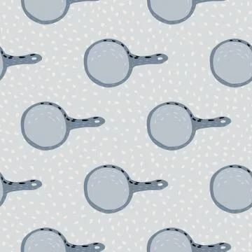 Simple blue colored pan silhouettes seamless pattern. Kitchen tools ornament  Stock Illustration