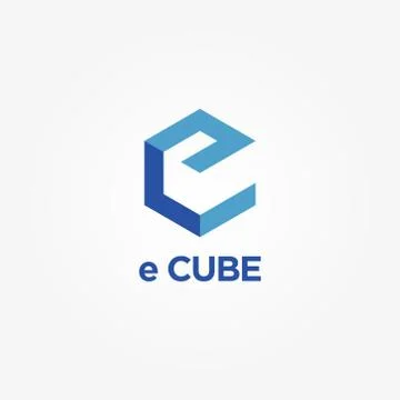 Simple Blue e Cube Logo Symbol Stock Illustration