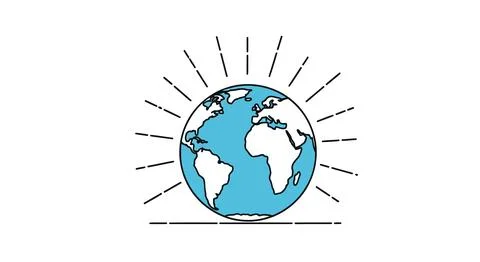 Simple blue earth globe with sun rays Ilustração Stock